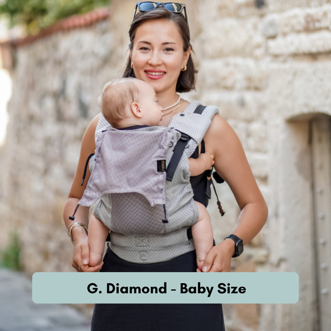 Neko Switch Trage mit verstellbarem Rückenpanel und gepolsterten Schultergurten. G. Diamond Babysize