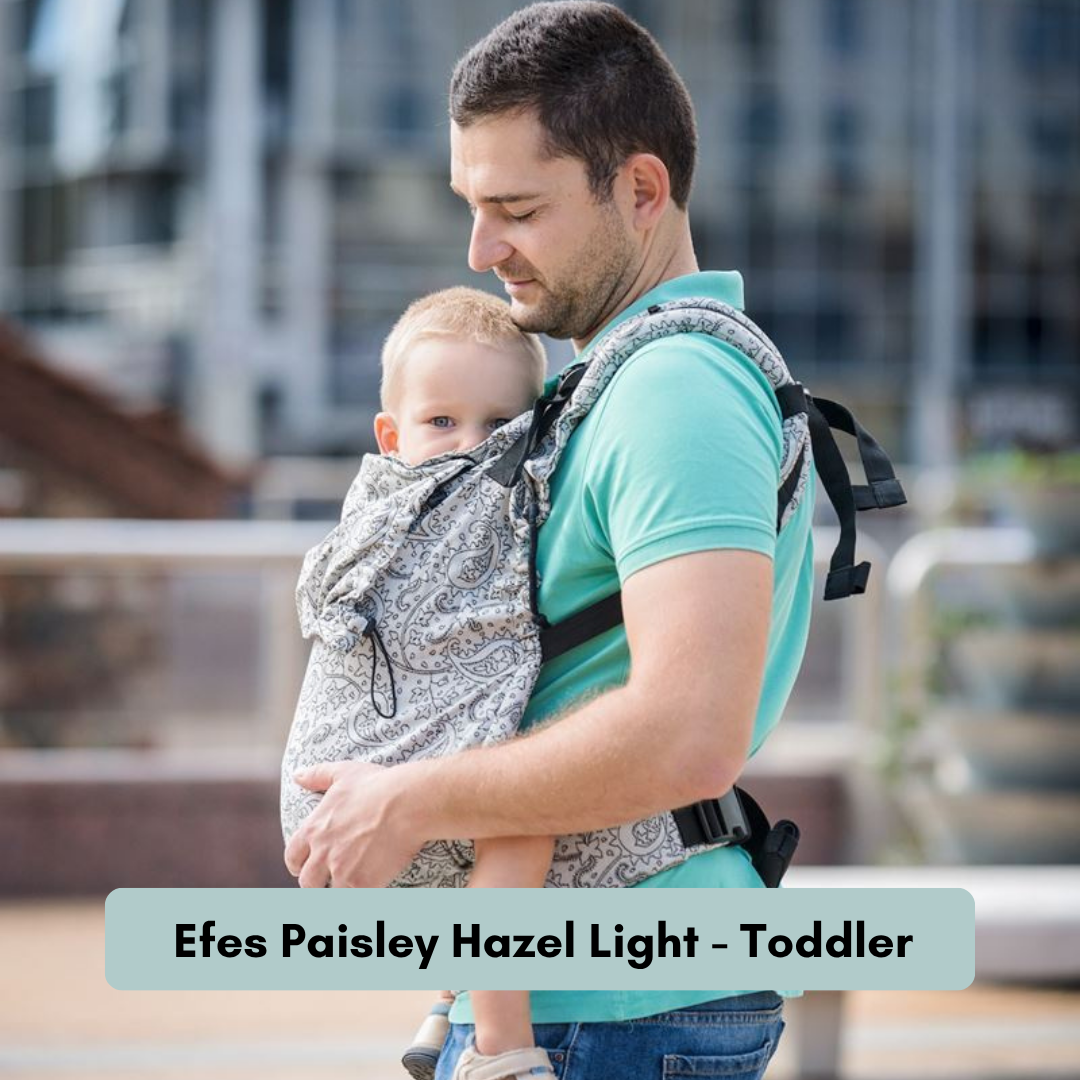Neko Switch Trage mit verstellbarem Rückenpanel und gepolsterten Schultergurten. Efes Paisley Hazel Light Toddler