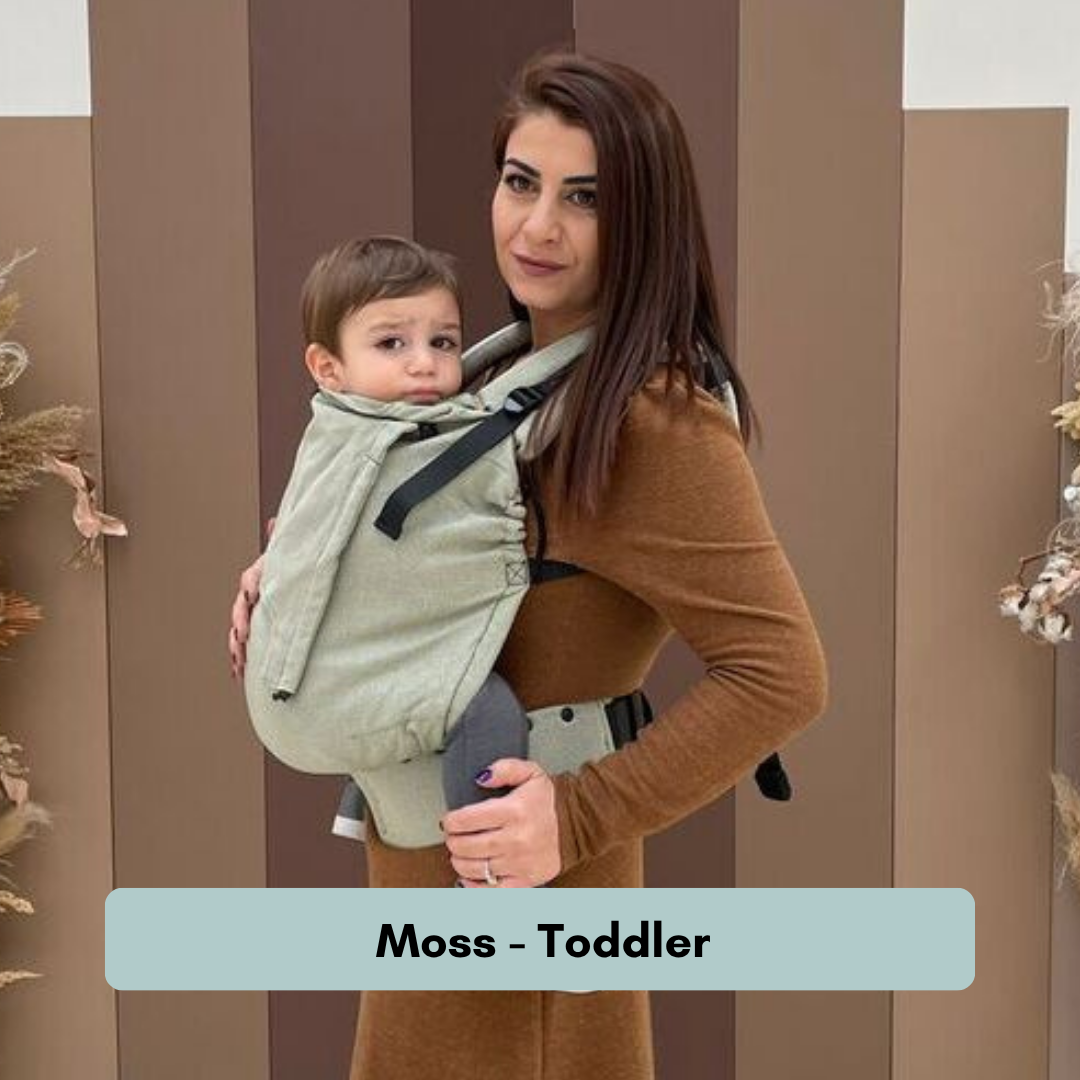 Neko Switch Trage mit verstellbarem Rückenpanel und gepolsterten Schultergurten. Moss Toddler