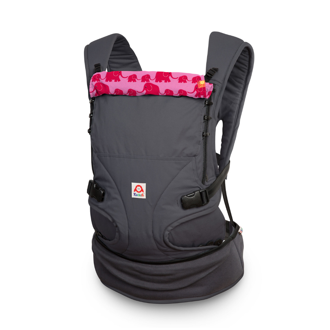 Detailaufnahme der Ruckeli Special Edition mit verstellbarem Steg und flachen Schultergurten. Elephants Pink