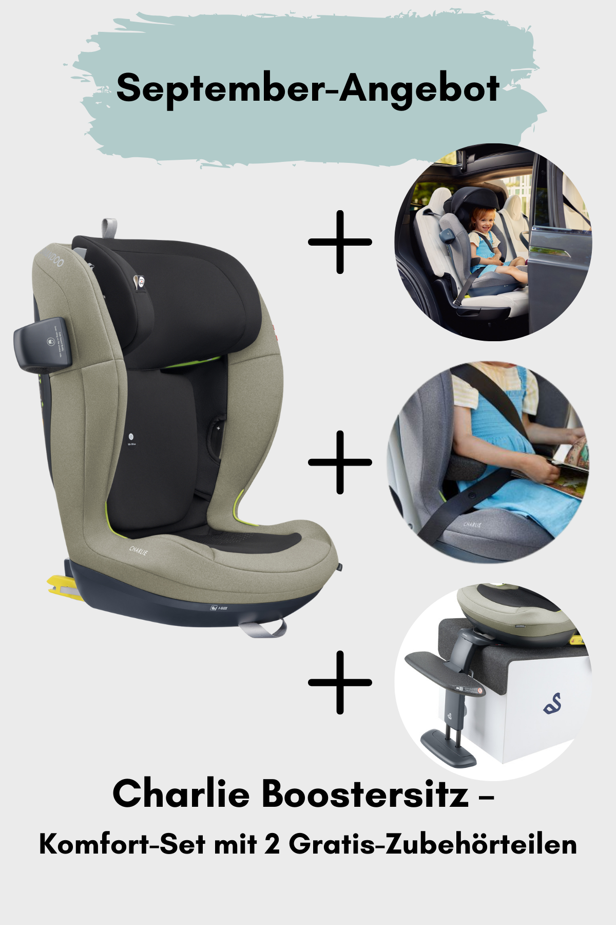 Swandoo Charlie - Komfort-Set Kindersitz inkl. Fußstütze, SunCap und Armrest-Set