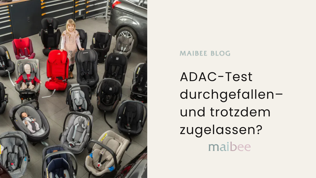 Im ADAC-Test werden regelmäßig Kindersitze auf Sicherheit geprüft. Das Bild zeigt verschiedene getestete Modelle, Crashtest-Puppen und ein Kind, das sich einen Sitz anschaut. Quelle: ADAC.