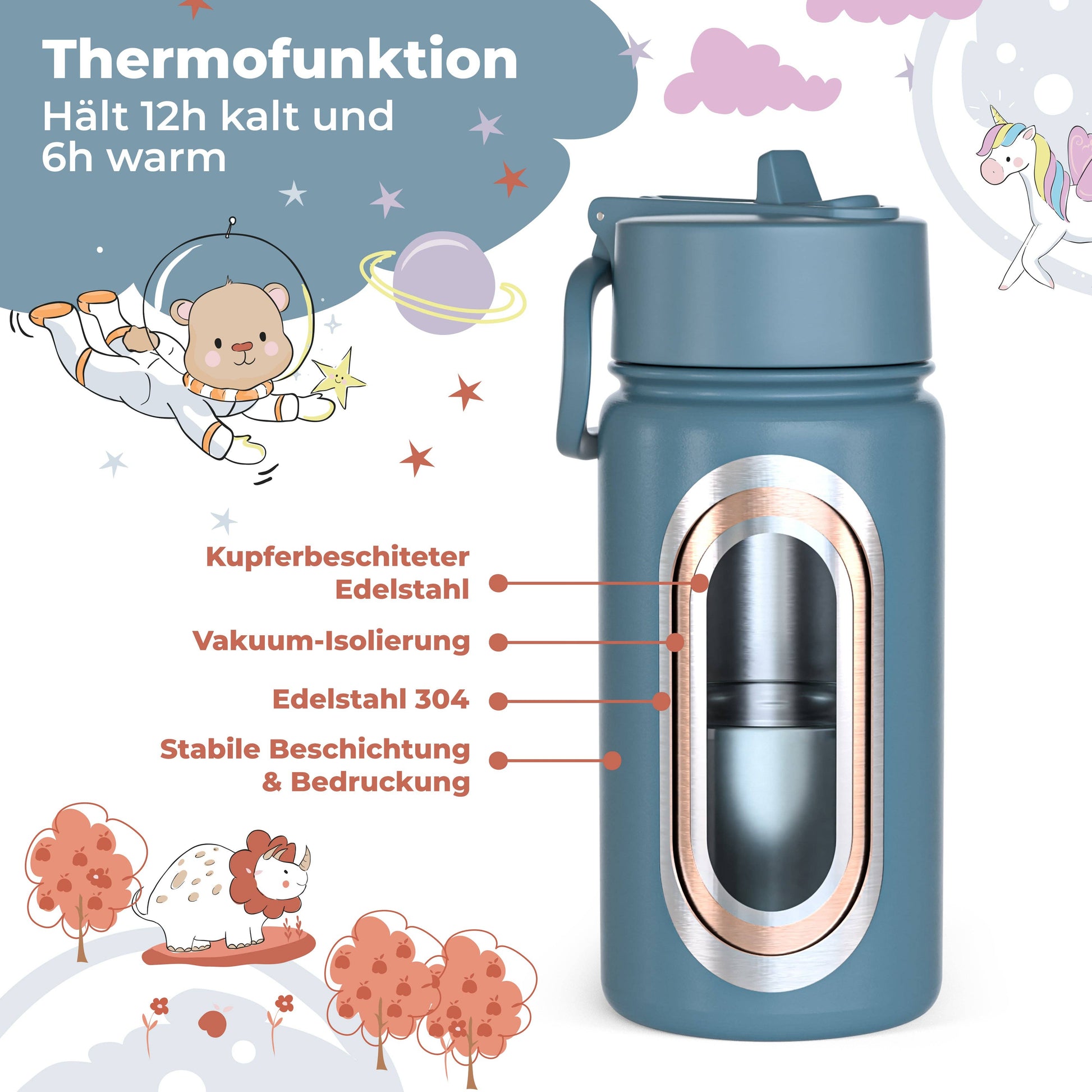 Thermo Kinder Trinkflasche Edelstahl - Bagger