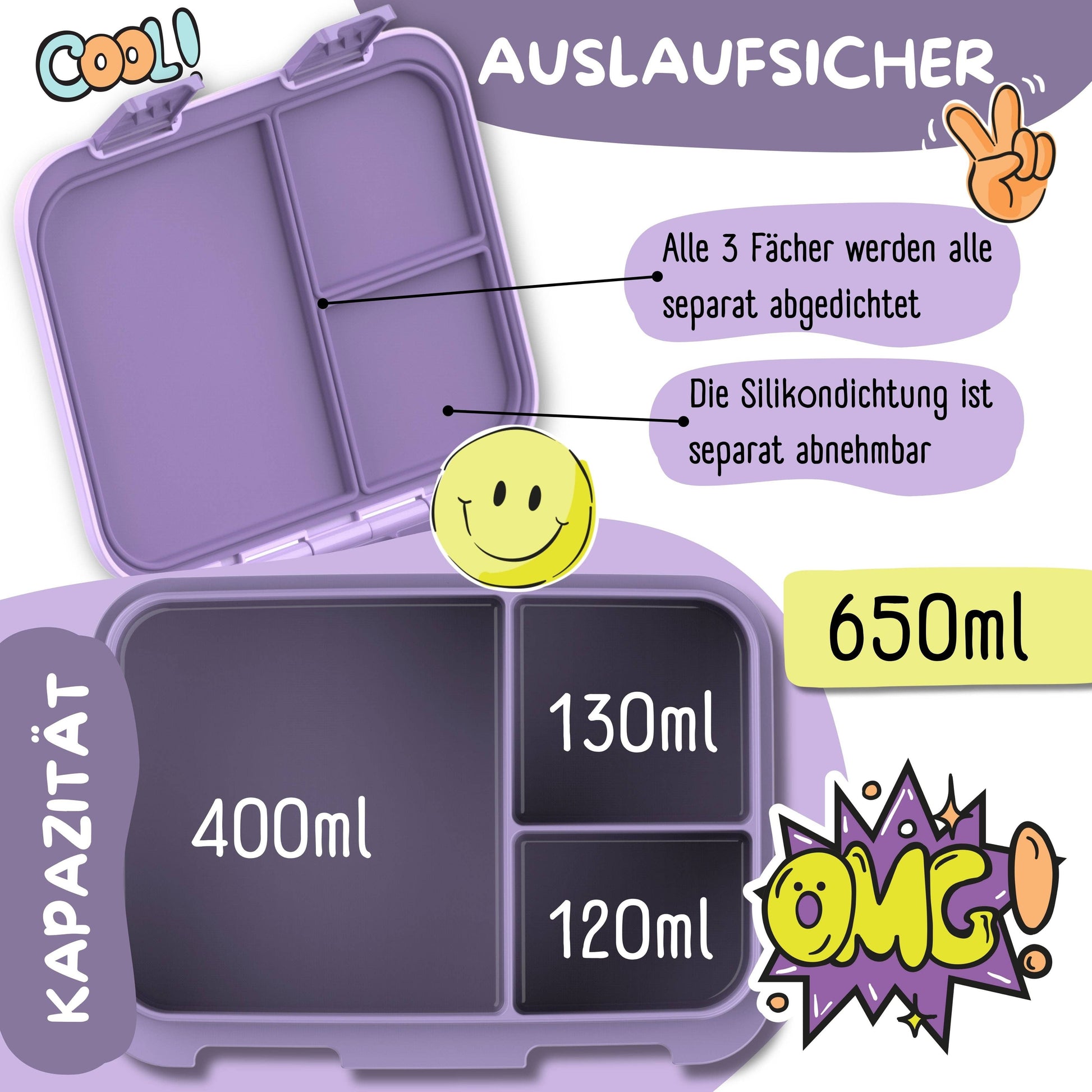 Brotdose mit Fächern, leicht & auslaufsicher-BubbleTea lila
