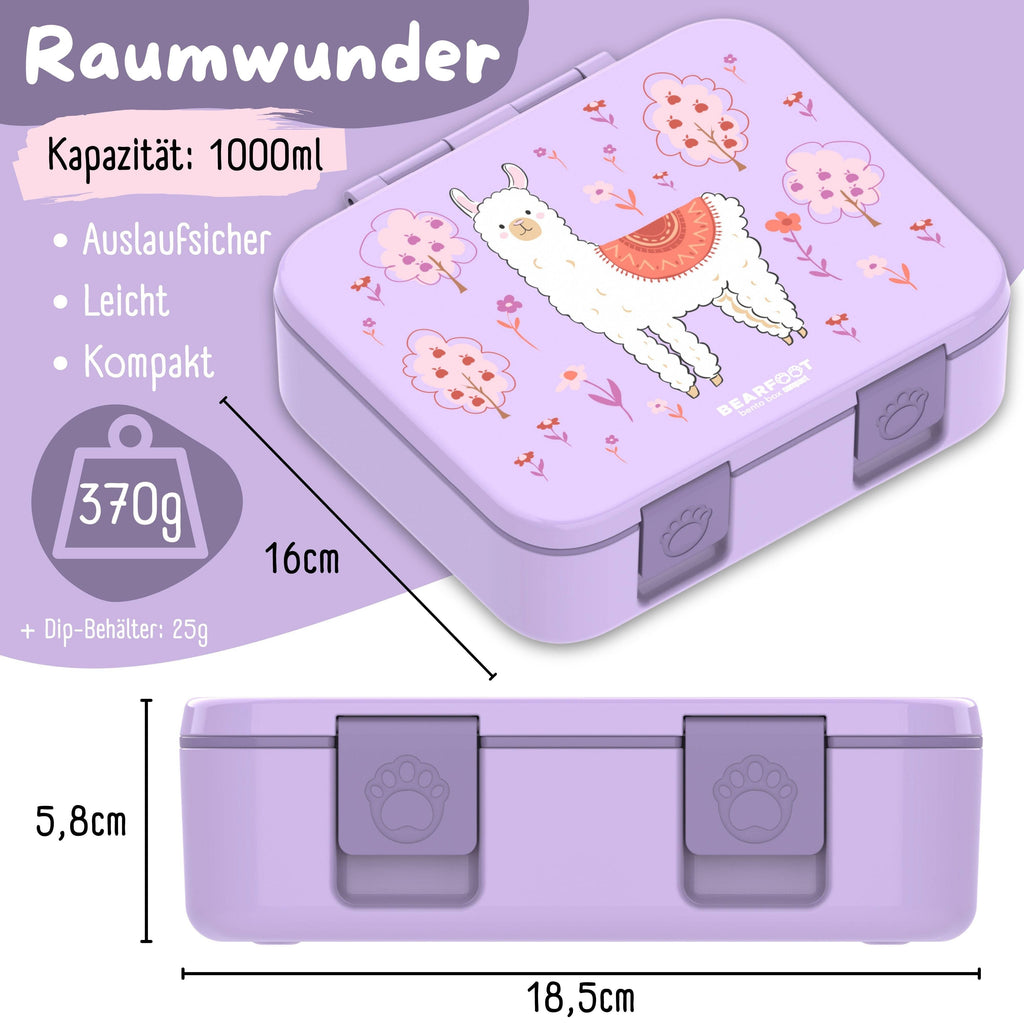 Brotdose mit Fächern, leicht & auslaufsicher - Lama lila
