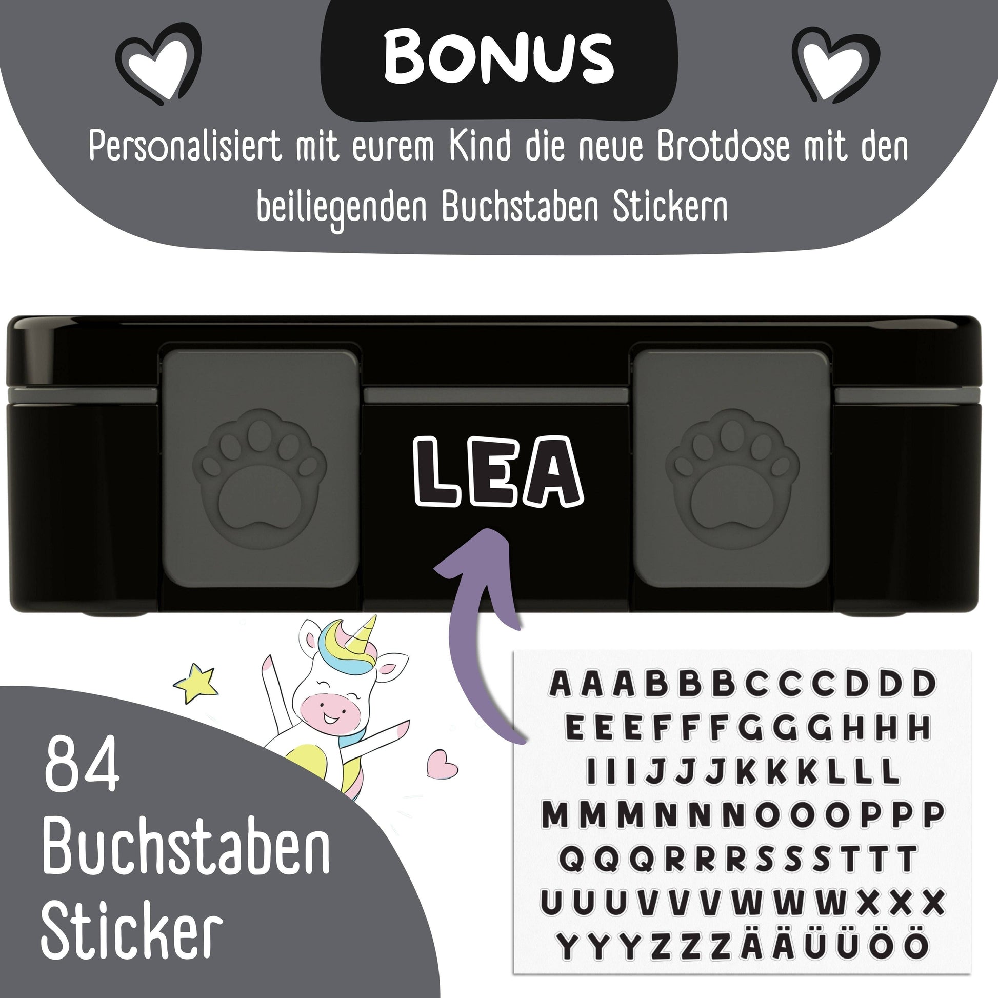Brotdose mit Fächern, leicht & auslaufsicher - Sticker schwarz