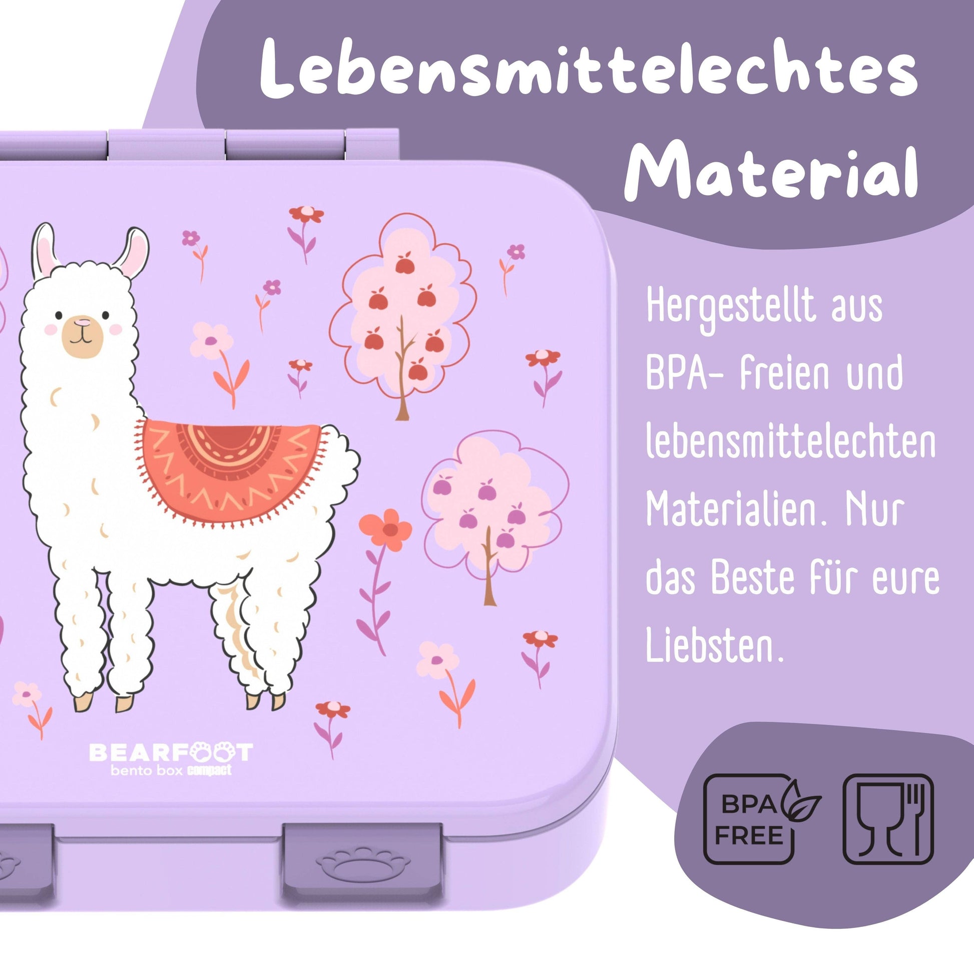 Brotdose mit Fächern, leicht & auslaufsicher - Lama lila
