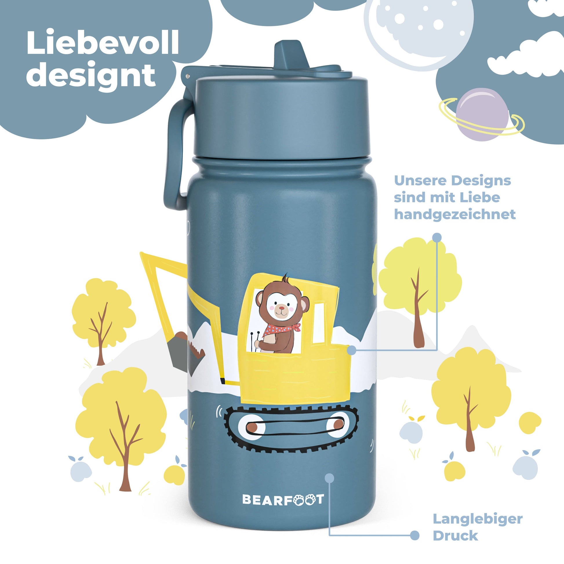 Thermo Kinder Trinkflasche Edelstahl - Bagger