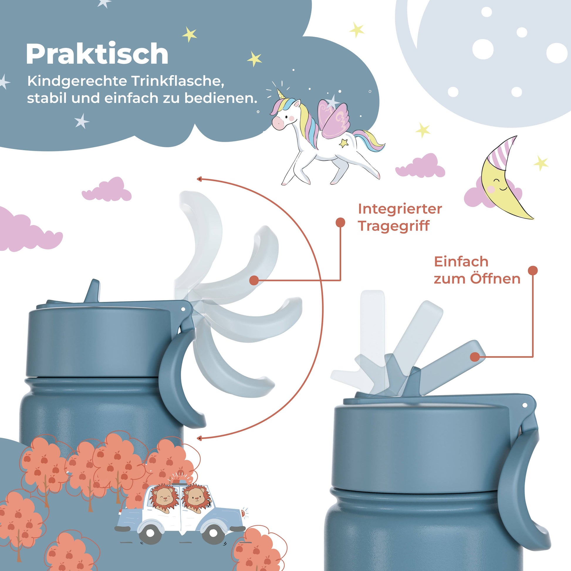 Thermo Kinder Trinkflasche Edelstahl - Bagger