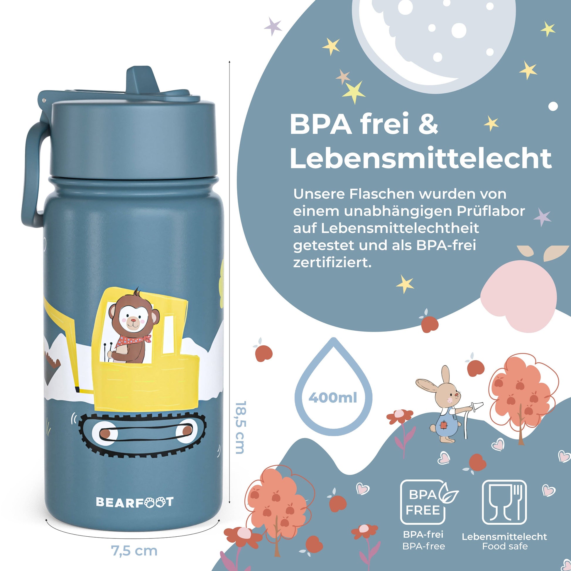 Thermo Kinder Trinkflasche Edelstahl - Bagger
