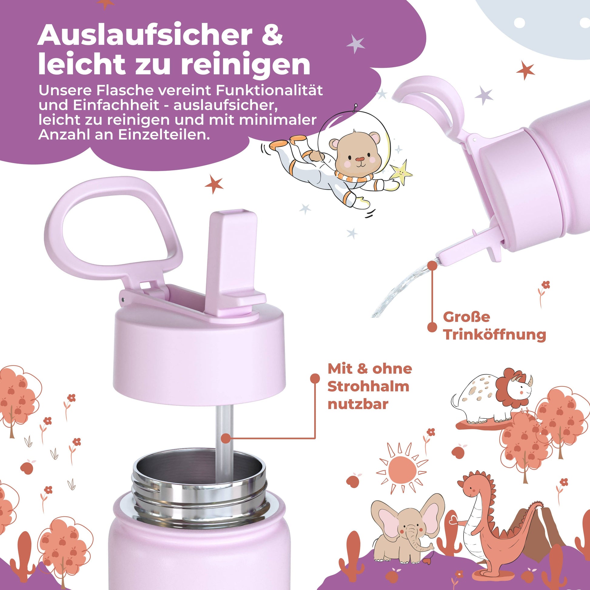 Thermo Kinder Trinkflasche Edelstahl - BubbleTea lila