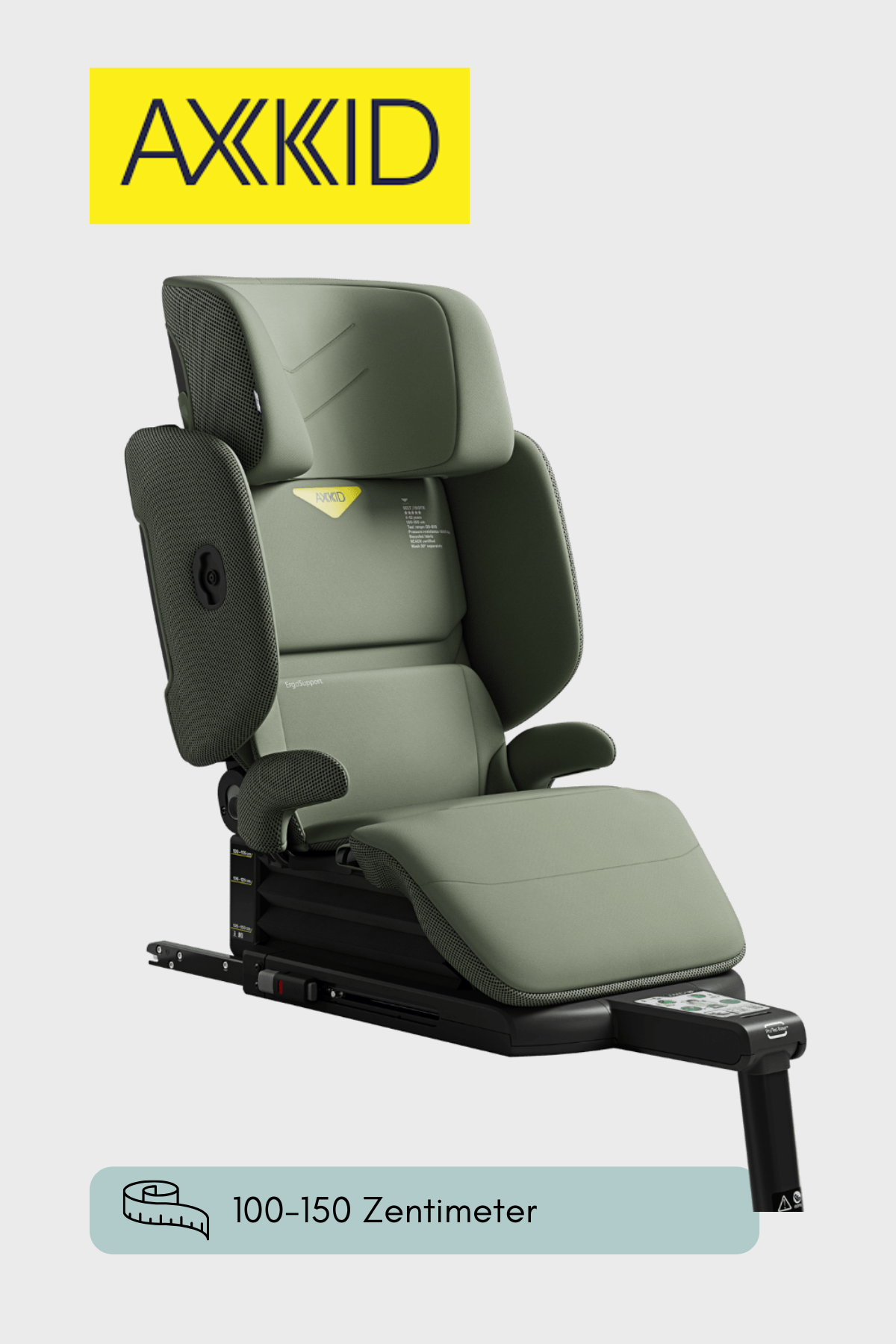 Axkid Up™ mit niedriger Kopfstütze und höhenverstellbarer Sitzfläche – passt sich optimal der Größe des Kindes an.