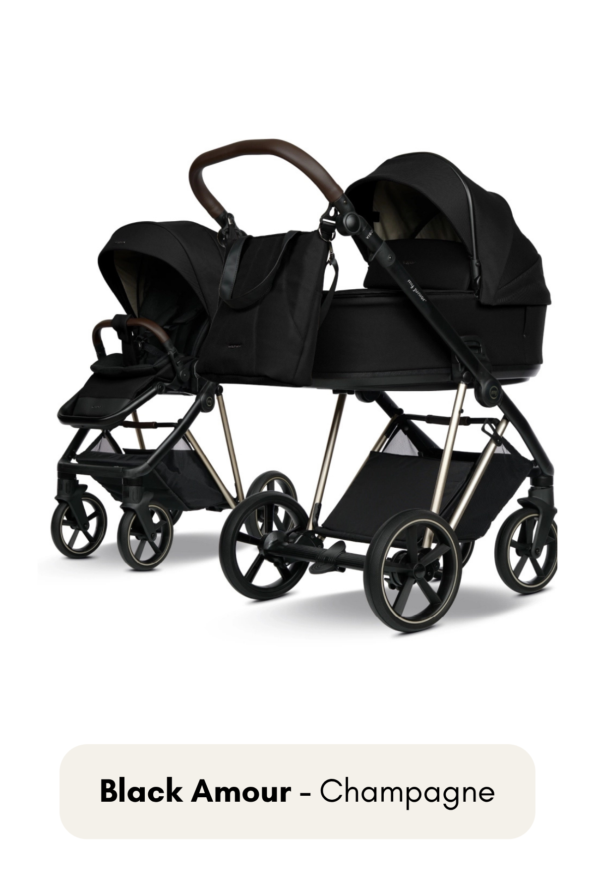 my junior® VIGO² Kinderwagen in Black Amour mit Champagne-Gestell – edles Schwarz trifft auf dezente Eleganz