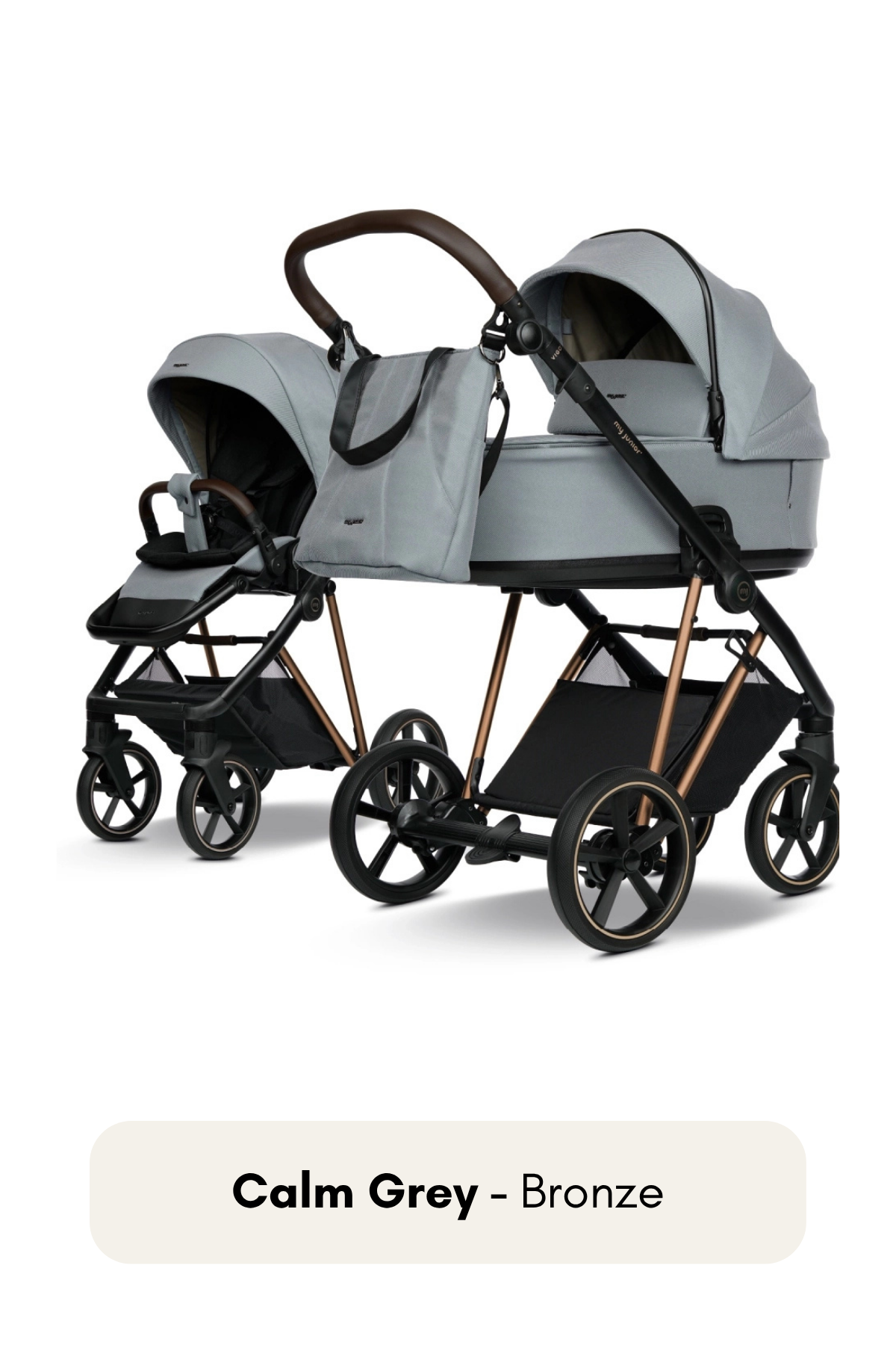 my junior® VIGO² Kinderwagen in Calm Grey mit Bronze Gestell – elegantes Grau mit metallischem Schimmer
