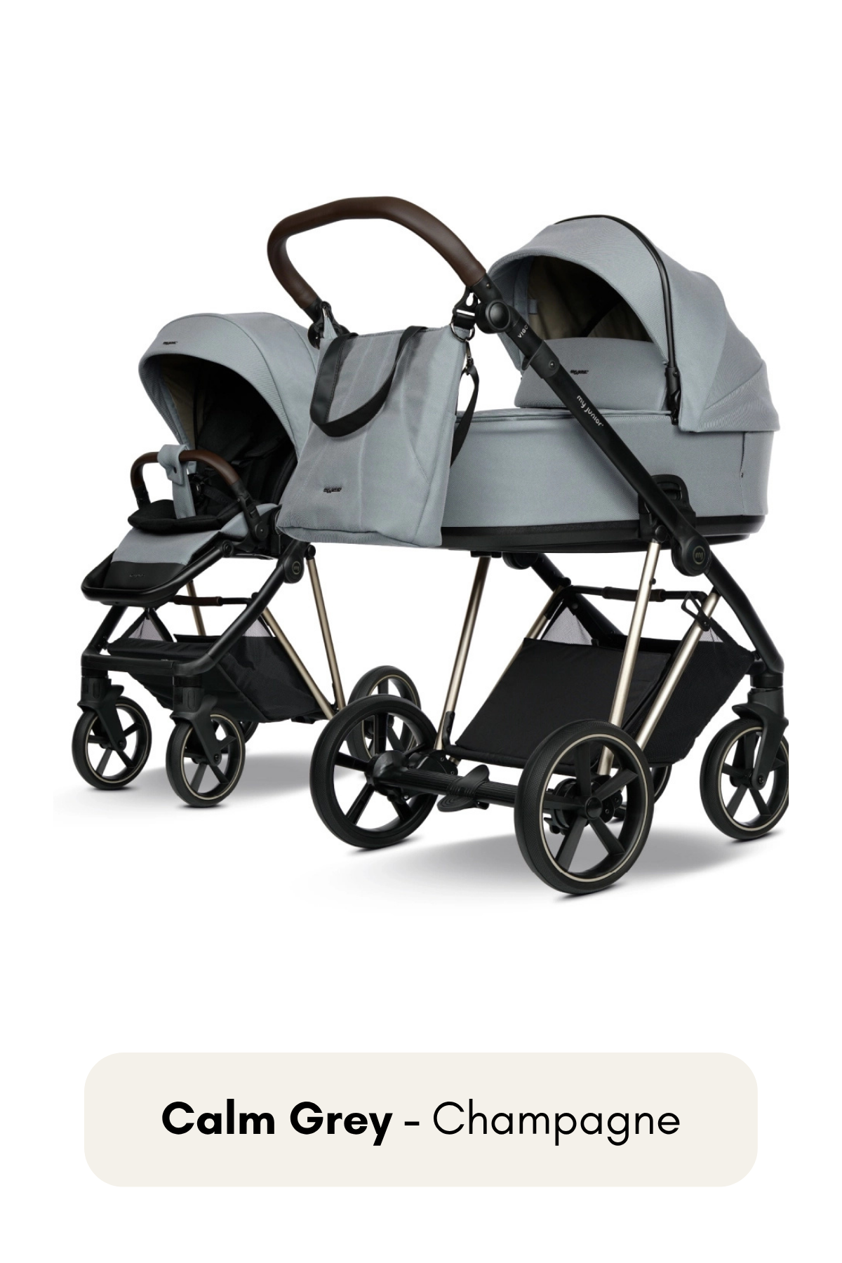 my junior® VIGO² Kinderwagen in Calm Grey mit Champagne Gestell – edle Kombination aus Hellgrau und Goldbeige