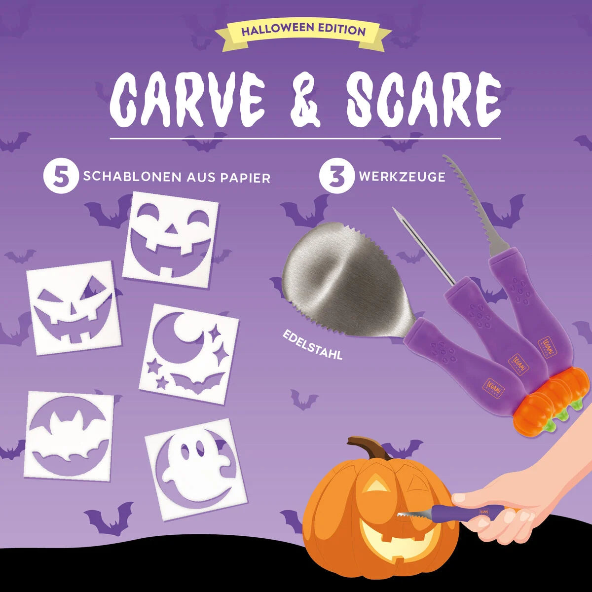 Legami Kürbisschnitzset – Carve Scare (Halloween)
