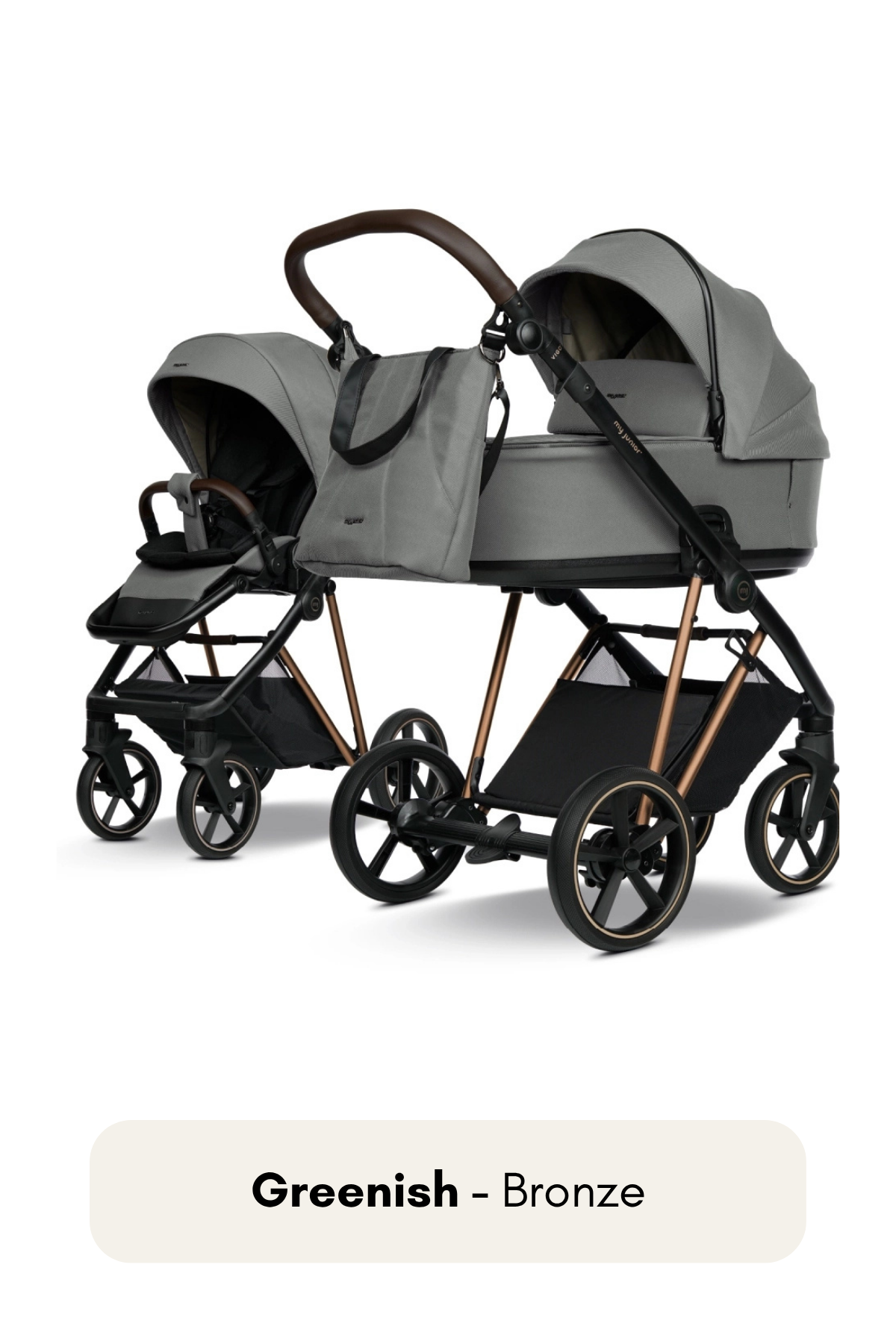 my junior® VIGO² Kinderwagen in Calm Grey mit Bronze Gestell – elegantes Grau mit metallischem Schimmer