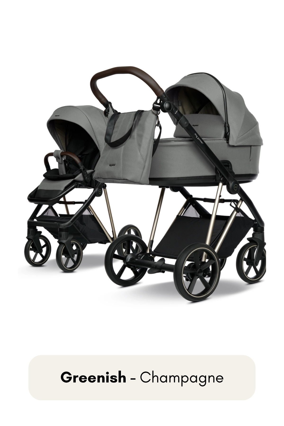my junior® VIGO² Kinderwagen in Calm Grey mit Champagne Gestell – edle Kombination aus Hellgrau und Goldbeige