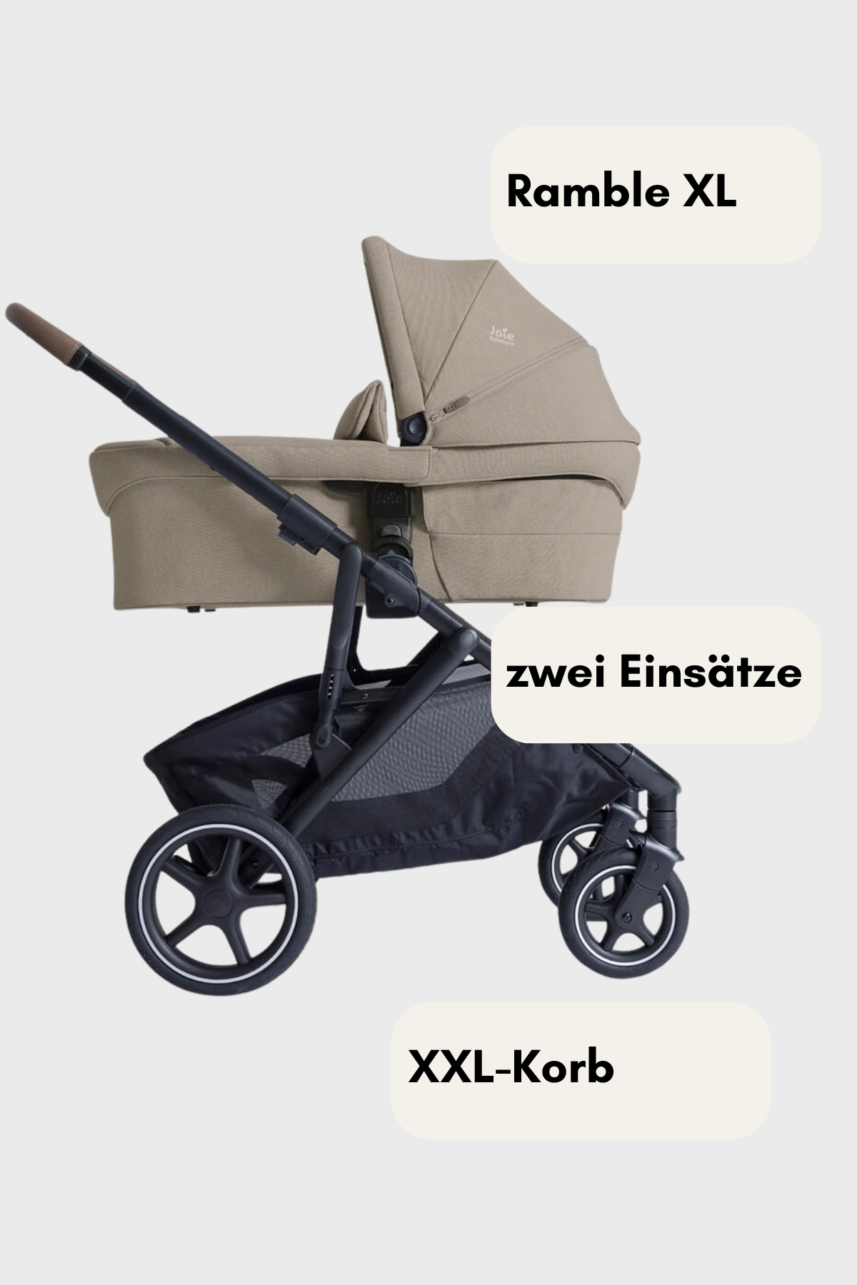 Joie versiti mit zwei Sitzeinheiten – wandelbarer Geschwisterwagen mit pannensicheren Reifen.
