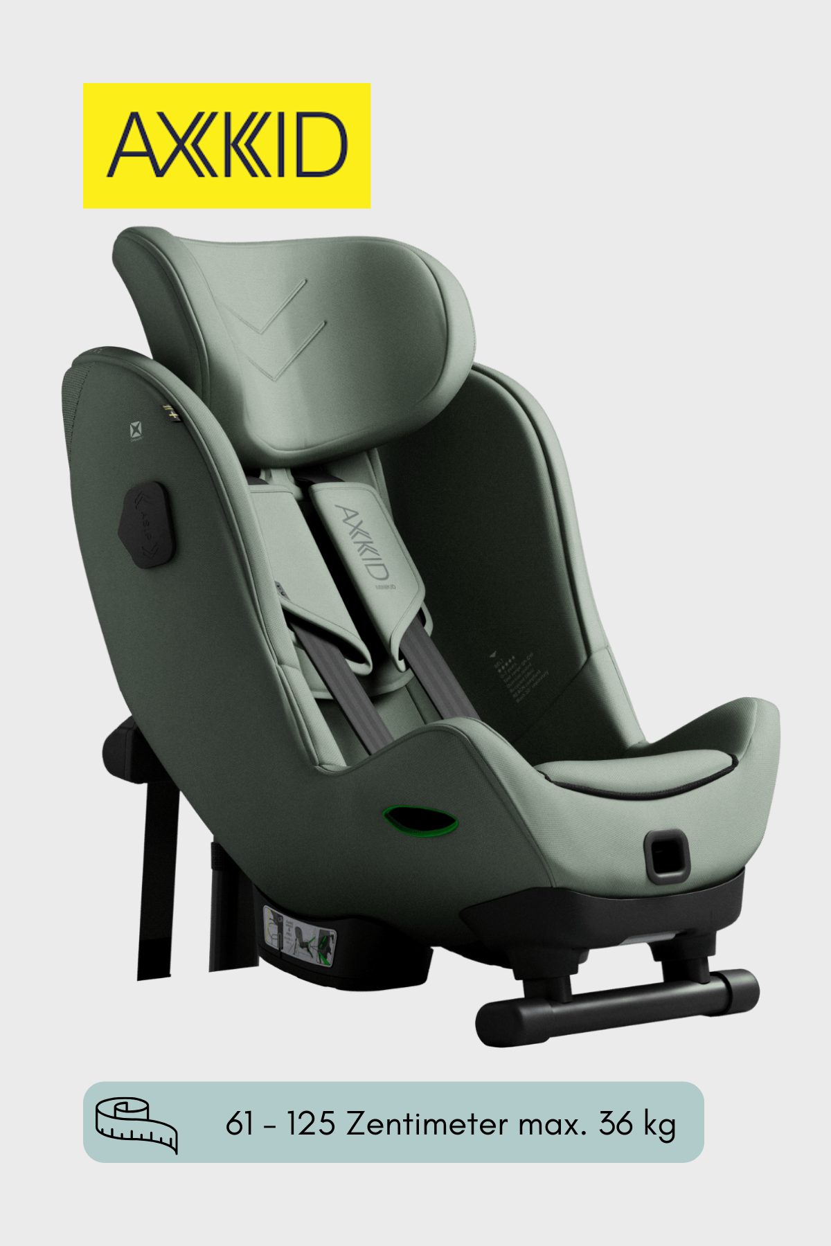 Axkid Minikid 4 Max Kindersitz Seitenansicht – schlankes CompactFit™ Design für kleine Autos