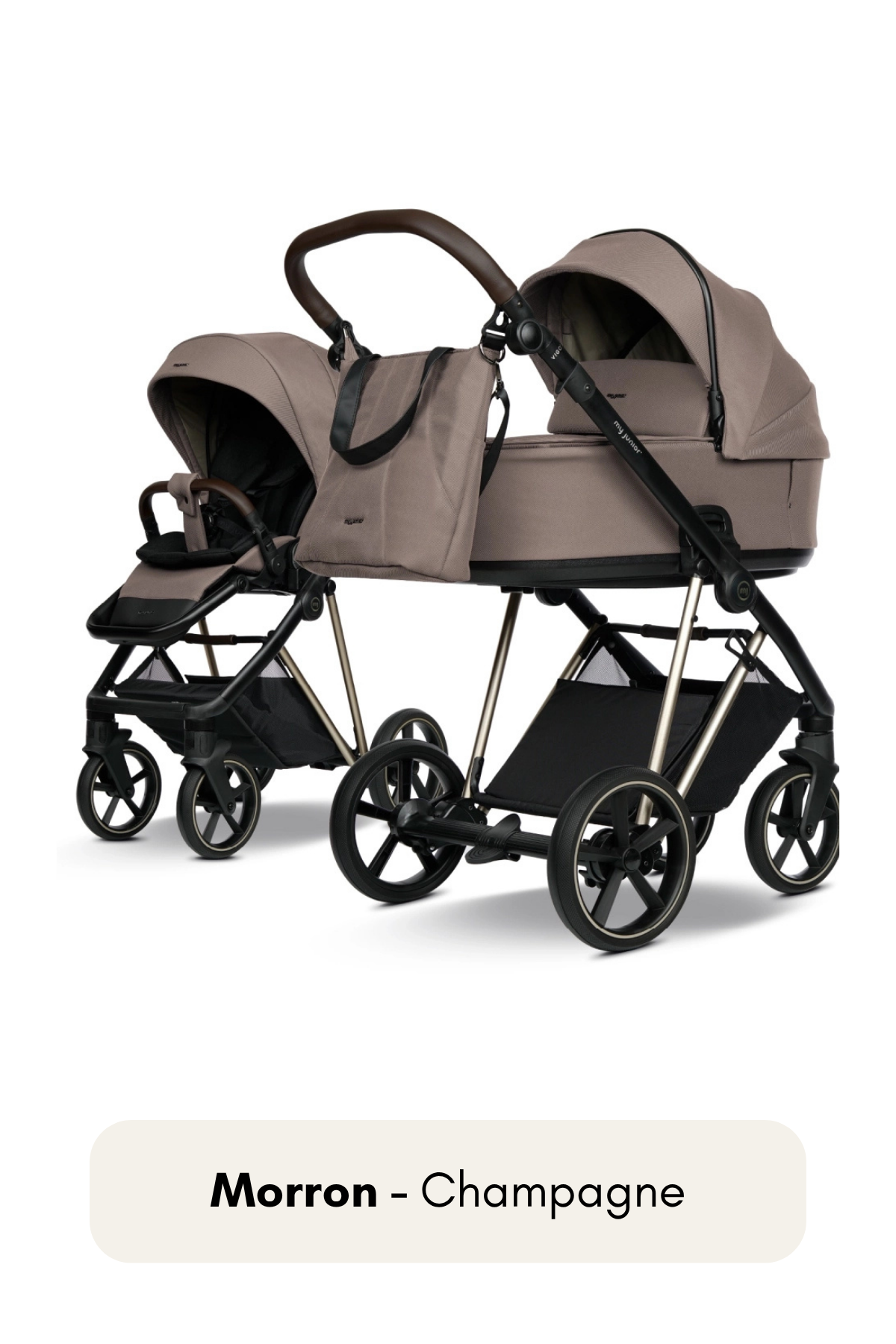 my junior® VIGO² Kinderwagen in Marron mit Champagne Gestell – edles Braun trifft auf sanftes Gold