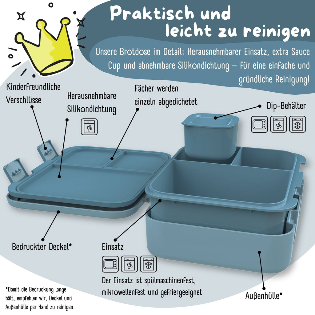 Brotdose mit Fächern, leicht & auslaufsicher - Dinos blau