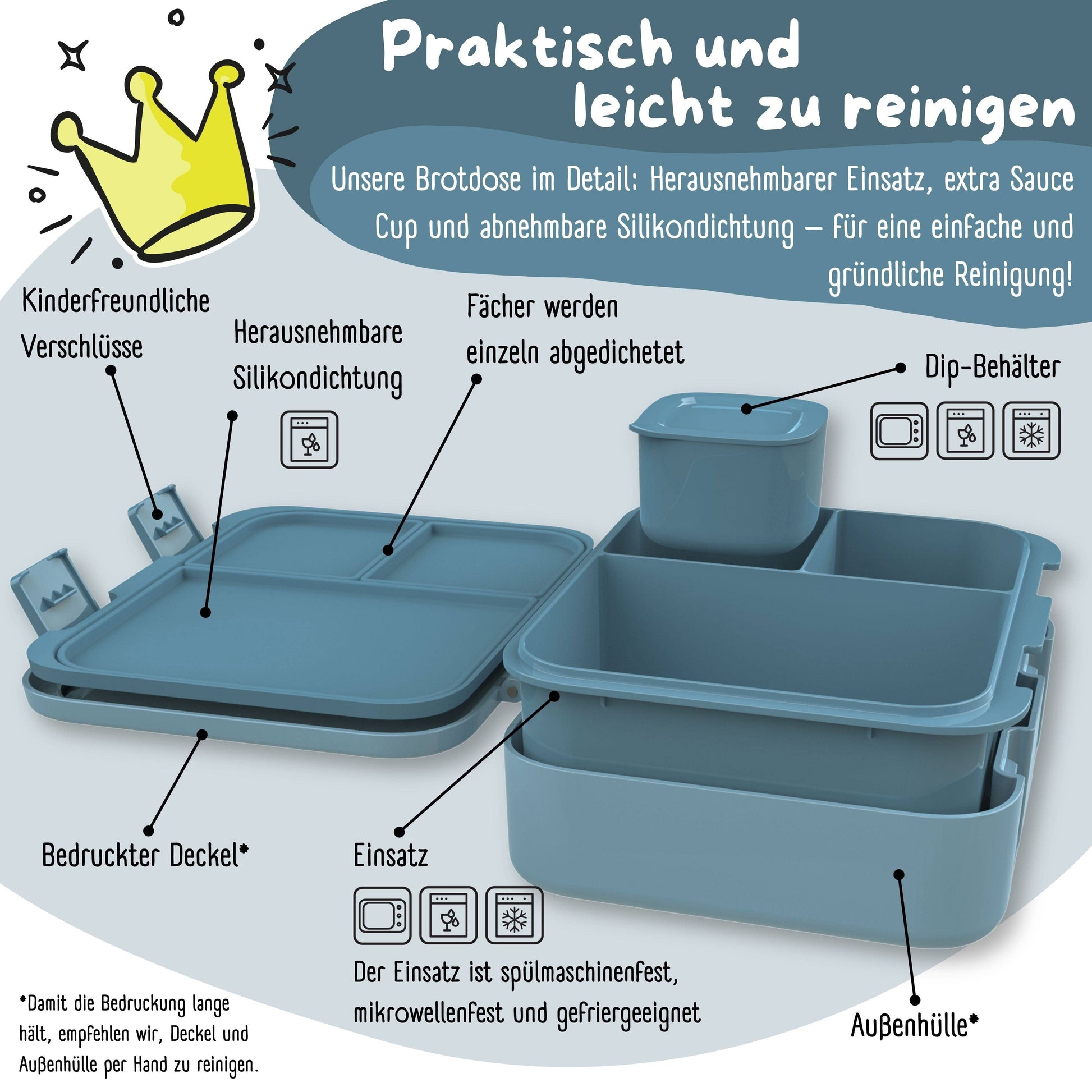 Brotdose mit Fächern, leicht & auslaufsicher - Dinos blau
