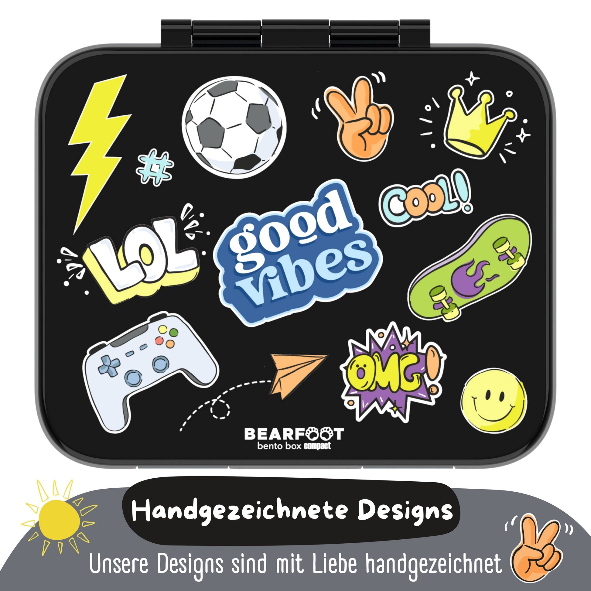 Brotdose mit Fächern, leicht & auslaufsicher - Sticker schwarz