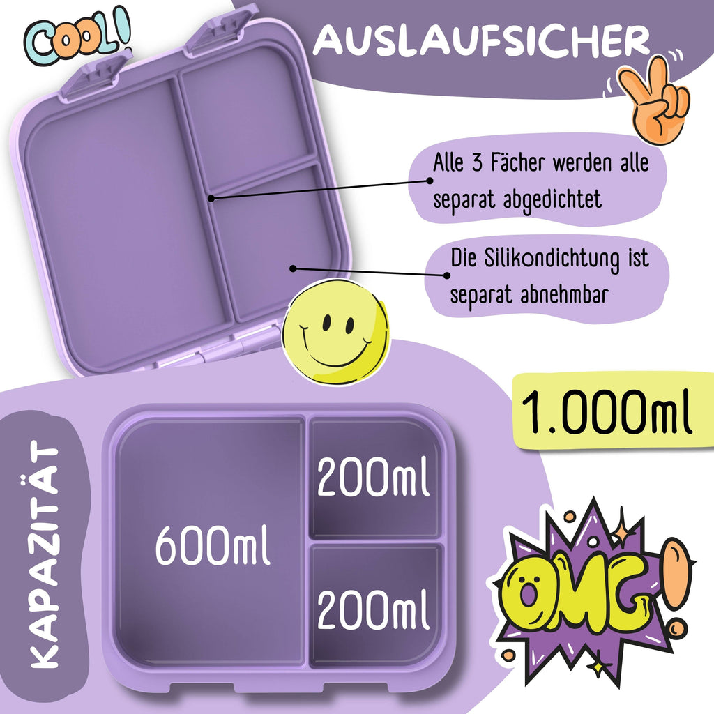 Brotdose mit Fächern, leicht & auslaufsicher - Lama lila