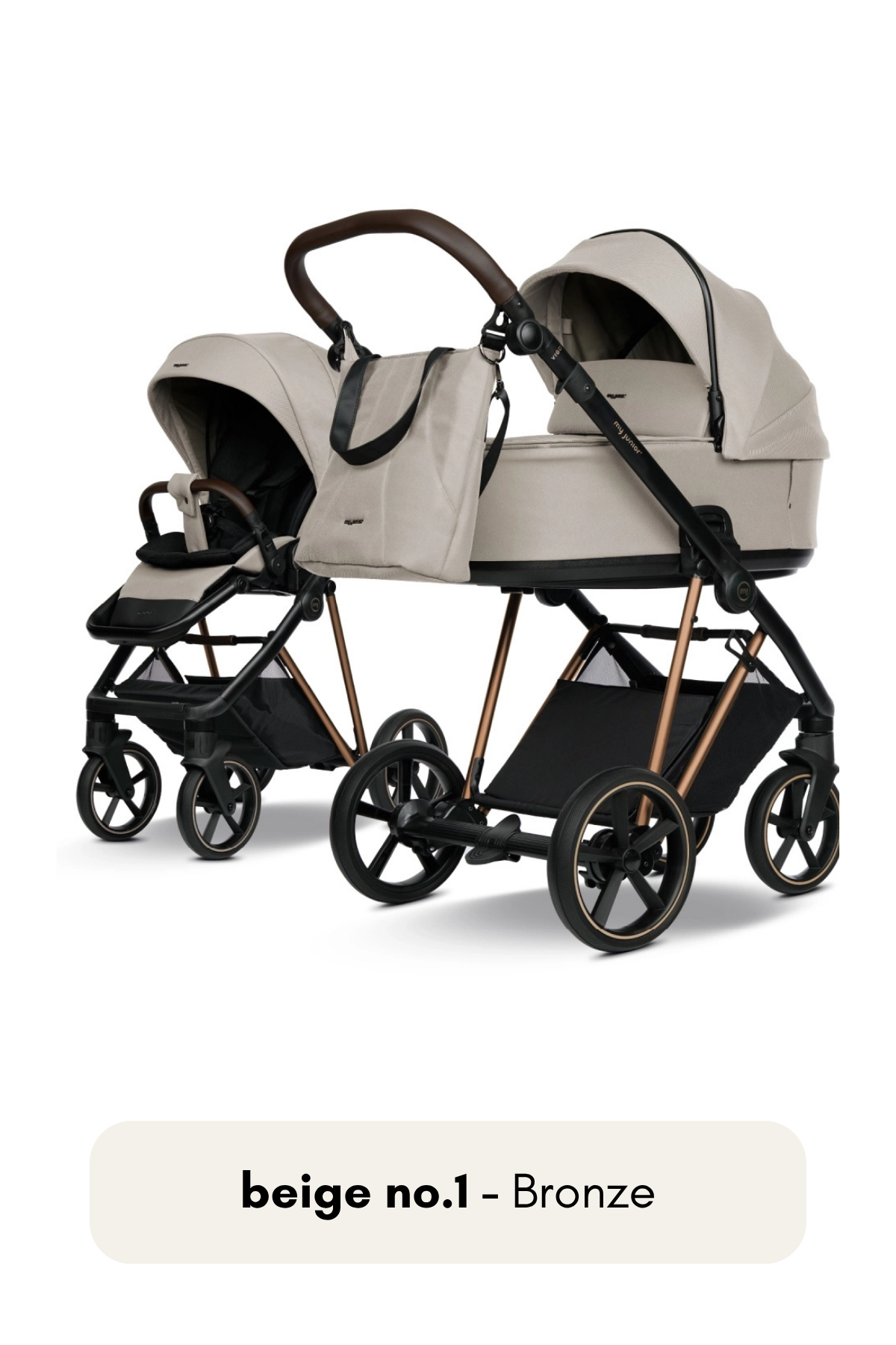 my junior® VIGO² Kinderwagen in Beige No. 1 mit Bronze Gestell – elegantes Beige mit warmem Glanz