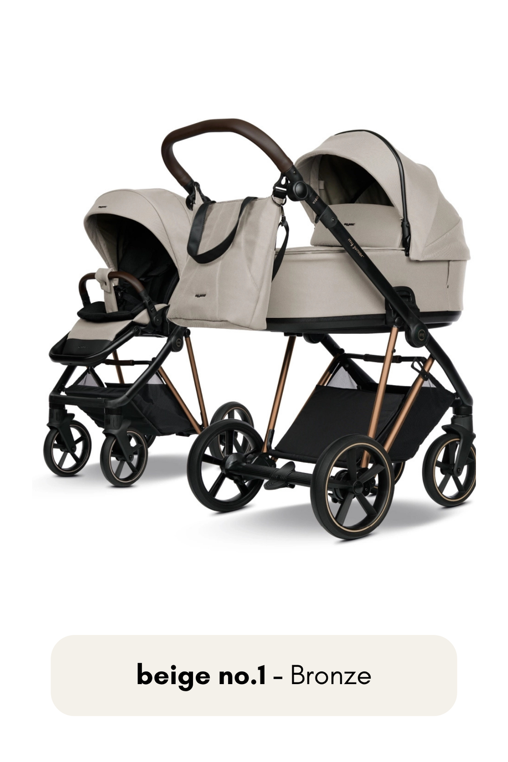 my junior® VIGO² Kinderwagen in Beige No. 1 mit Bronze Gestell – elegantes Beige mit warmem Glanz