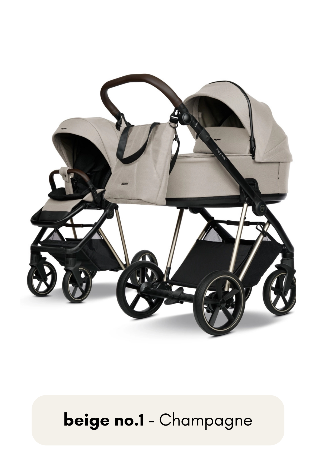 my junior® VIGO² Kinderwagen in Beige No. 1 mit Champagne Gestell – heller, freundlicher Look mit edlem Akzent