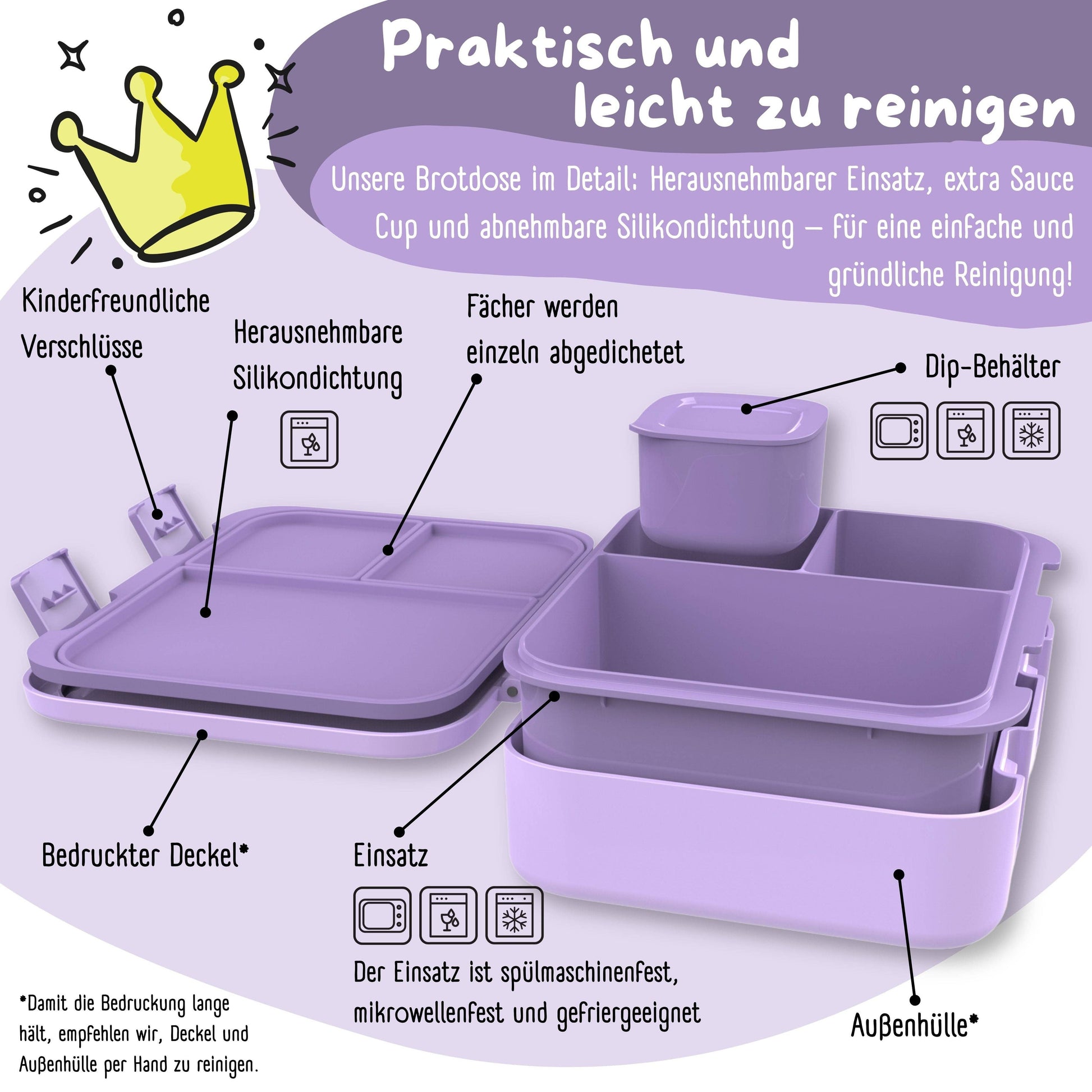 Brotdose mit Fächern, leicht & auslaufsicher - Lama lila