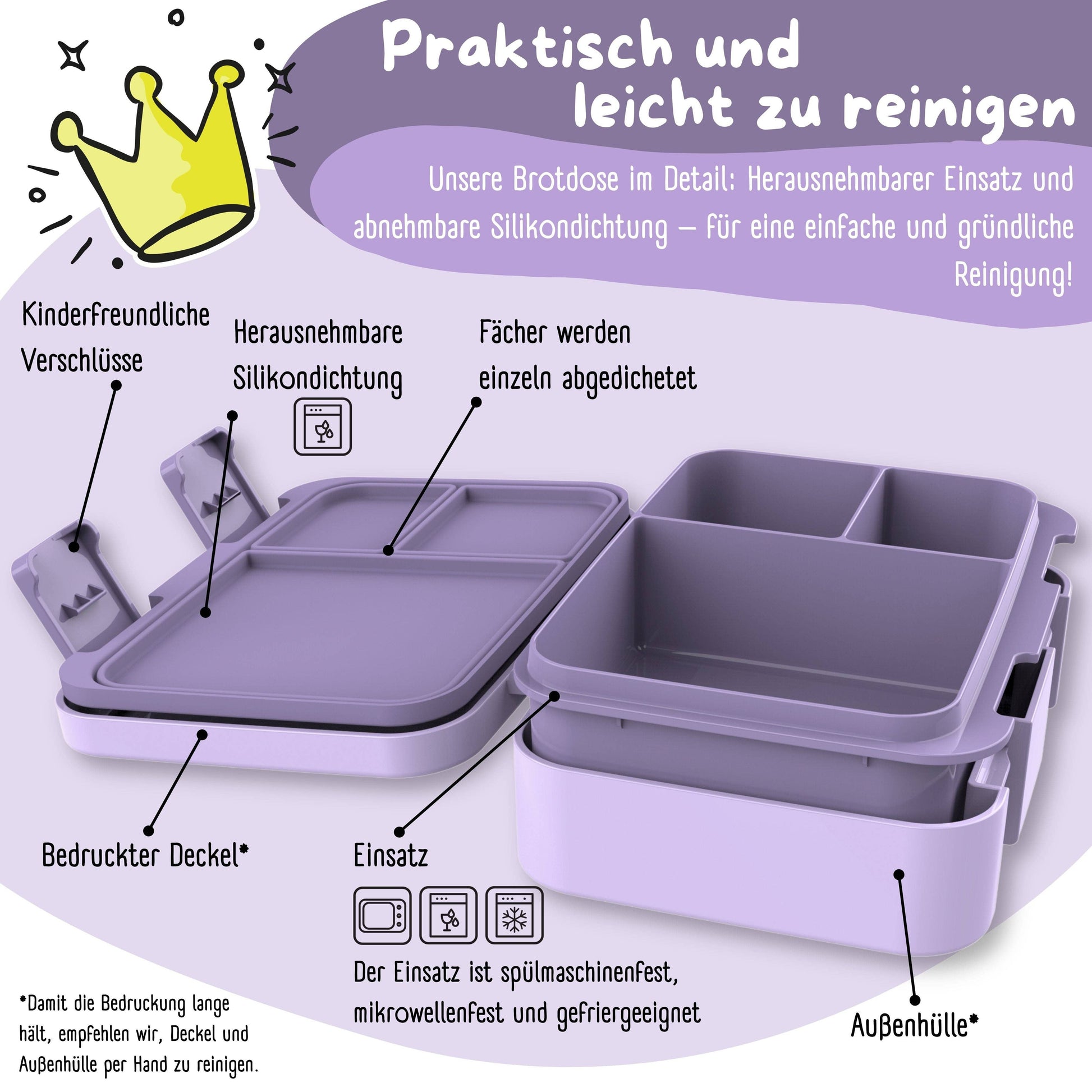 Brotdose mit Fächern, leicht & auslaufsicher - Lama lila