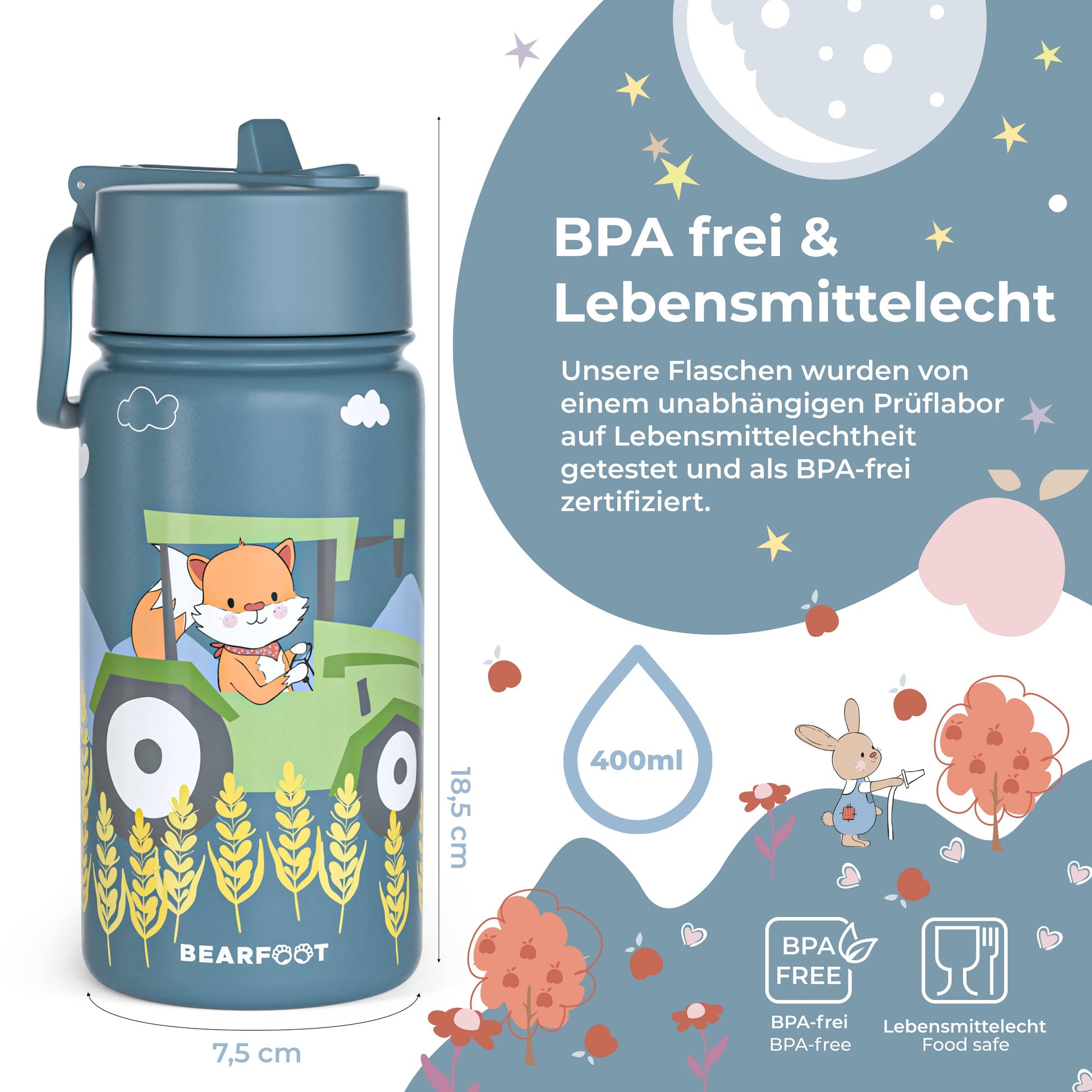 Thermo Kinder Trinkflasche Edelstahl - Traktor
