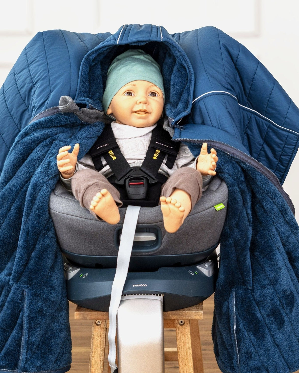 XL Kindersitzponcho Stepp Petrol mit Teddyfutter