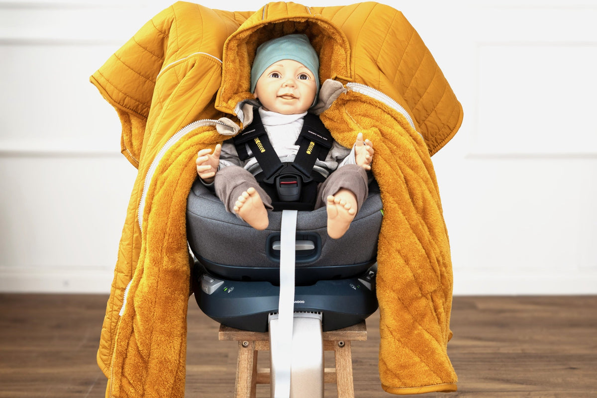 XL Kindersitzponcho Stepp Senfgelb mit Teddyfutter
