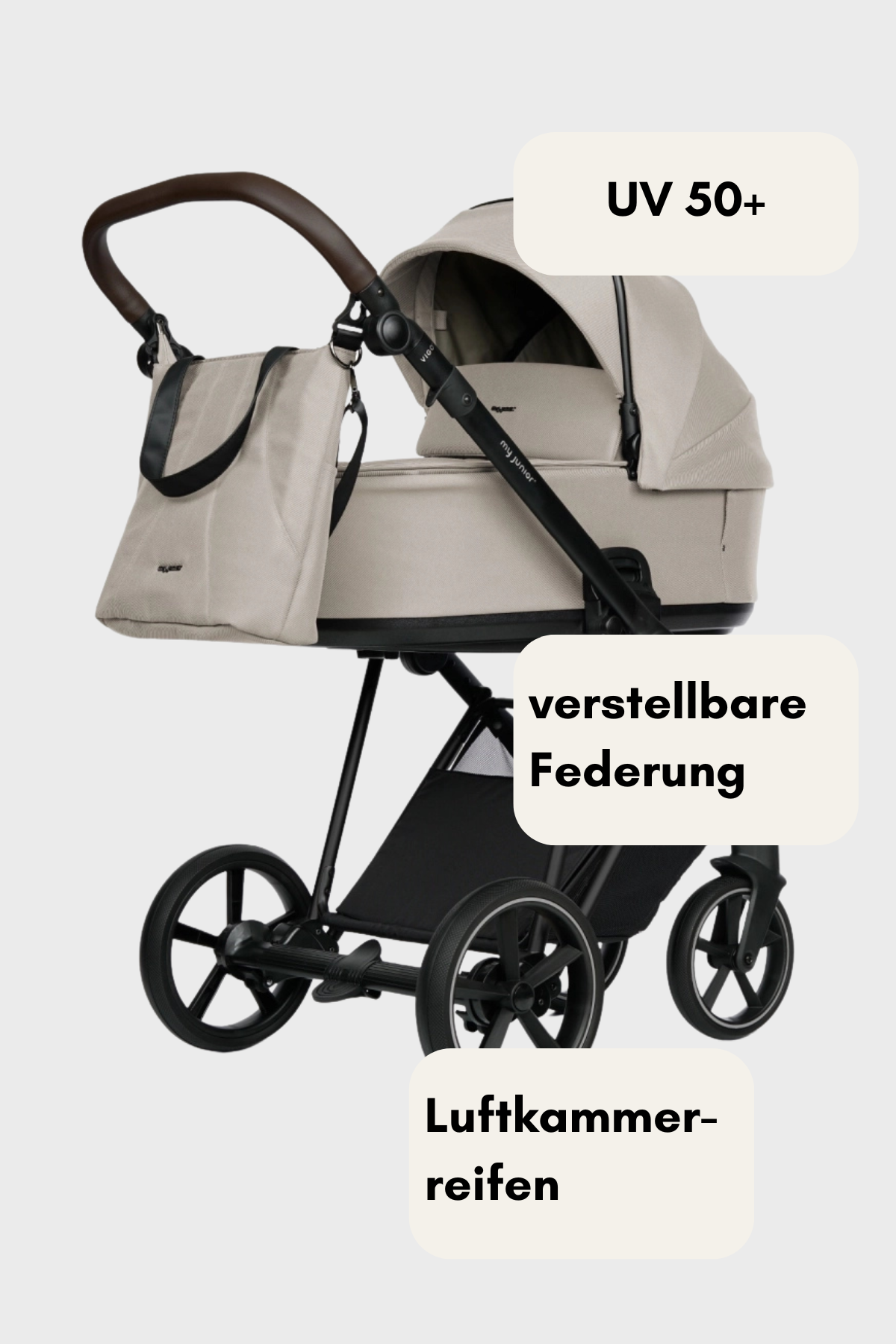 Ergonomischer my junior® VIGO² Kinderwagen mit großer Babywanne und Allradfederung