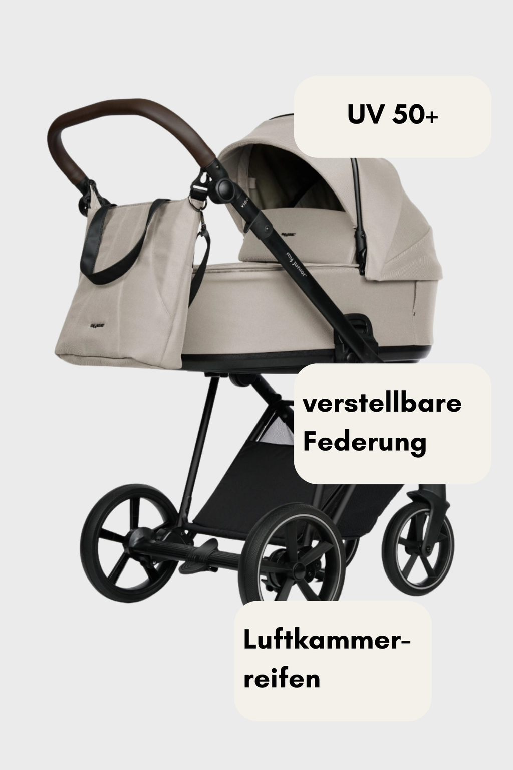 Ergonomischer my junior® VIGO² Kinderwagen mit großer Babywanne und Allradfederung