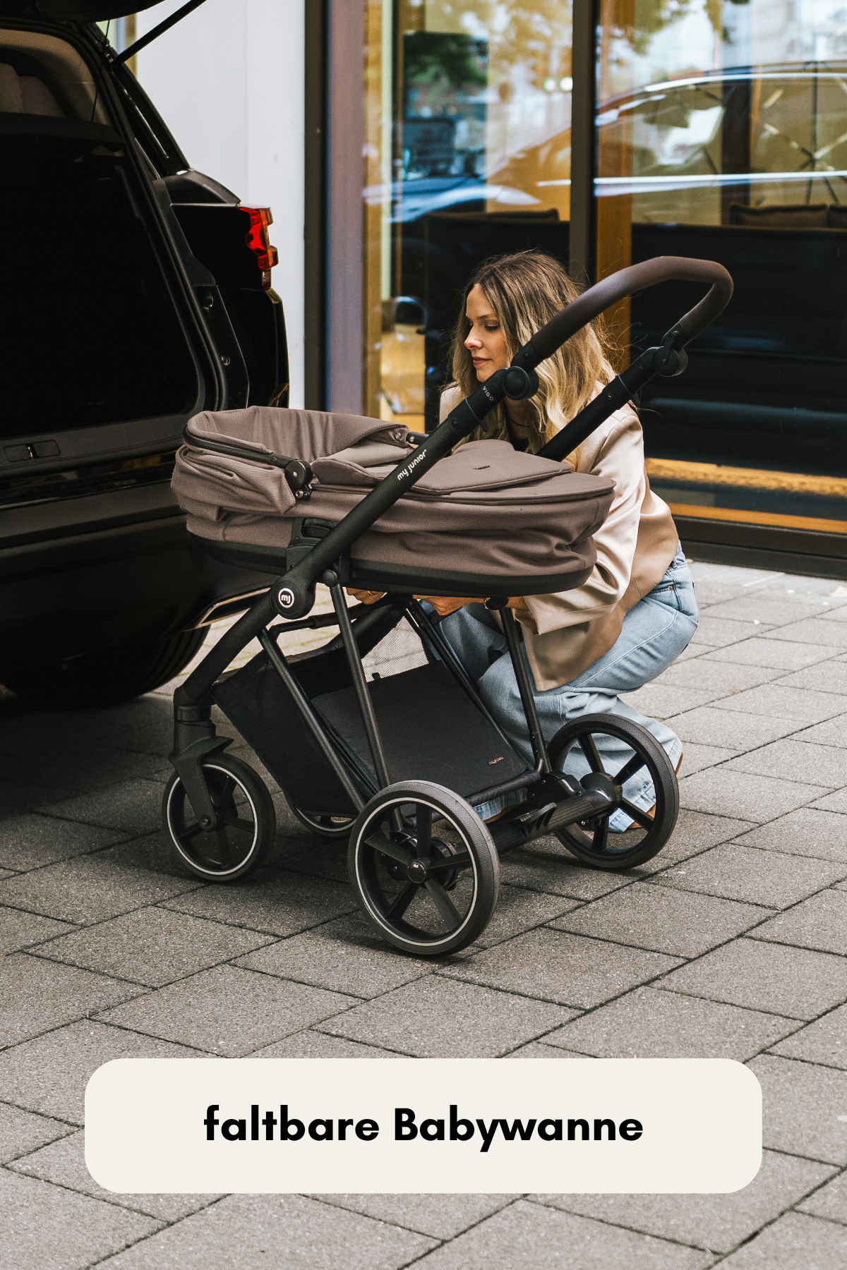 Ergonomischer my junior® VIGO² Kinderwagen mit großer faltbarer Babywanne aus Bio-Baumwolle